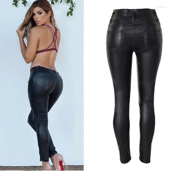 Leggings para mujer 3XL PU Pantalones de cuero Mujeres Hip Push Up Negro Sexy Femenino Stretch Jegging 2023 Casual Lápiz flaco