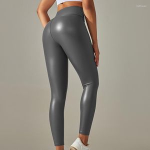 Leggings femme 5XL femmes pantalons de survêtement en cuir PU taille haute Fitness Booty pantalon de levage sans couture entraînement Yoga course pantalon élastique