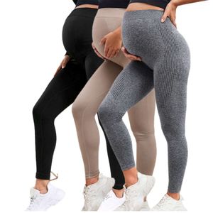 Leggings pour femmes ajusté en automne élevé High Stretch Cropped Pantalon de yoga pour femmes enceinte Pantalon décontracté de maternité de maternité L2405