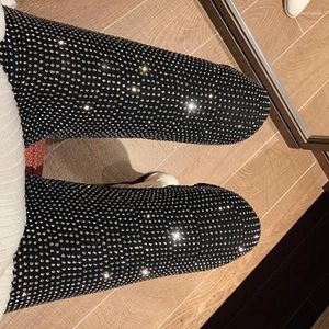 Leggings de mujer otoño brillante perforación ajustado lápiz pantalones diamantes con cuentas brillante ajuste elástico diamantes de imitación pantalones de cristal