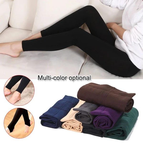 Leggings de mujeres Otoño Invierno Mujer grueso Candillo cálido Colores Cepillados Cebado de carbón Fleece suave Pantalones térmicos forrados