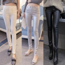 Dames leggings herfst winter vrouwen maleather sexy dunne zwarte vrouwelijke hoge taille elastische potloodbroek pantalon cuir femme