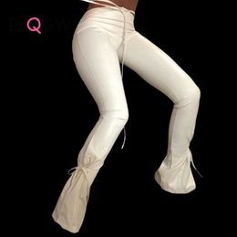 Leggings pour femmes BaQGW mode dames Legging PU pantalon en cuir blanc noir à lacets gothique long pantalon femmes taille haute sexy creux pantalon maigre T221020