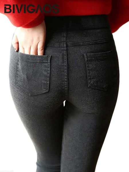 Leggings de mujer BIVIGAOS Moda Mujer Básico Casual Slim Stretch Denim Jeans Leggings Pantalones lápiz Jeggings delgados delgados Ropa de mujer coreana