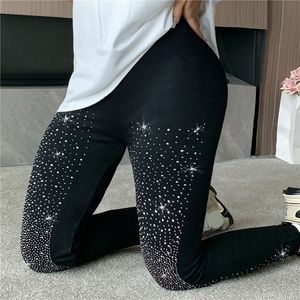 Leggings pour femmes collants élastiques noirs femmes longues jambes perle épais velours cheville longueur pantalon élastique marée automne longues jambes 230520