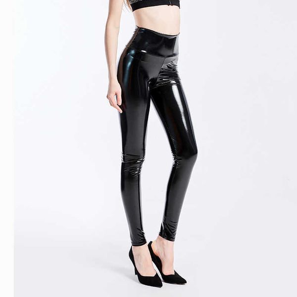 Leggings Femmes Noir Plus Taille XXXL Femmes Leggings Noirs Sexy Taille Haute Élastique Pu Cuir Pantalon Maigre Brillant Wet Look Métallique Latex Leggings T221020