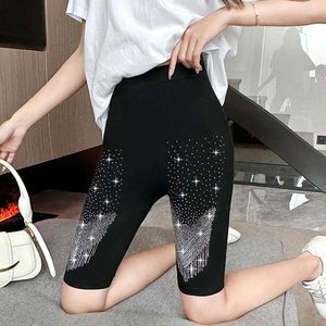 Leggings para mujer, pantalones cortos ajustados con diamantes de imitación elásticos negros, pantalones elásticos hasta la rodilla para mujer y niña, pantalones elásticos ajustados para Yoga al por mayor