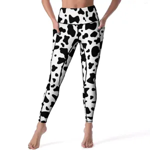Leggings pour femmes Noir Blanc Vache Imprimer Yoga Pantalon Sexy Tendance Motif Taches Conception Animale Taille Haute Entraînement Gym Leggins