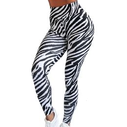 Leggings pour femmes Noir Blanc Zèbre Imprimé Legging Sport Pantalon De Yoga Taille Haute Collants De Gym Rayé Entraînement Fitness Leggins Élastique 231214