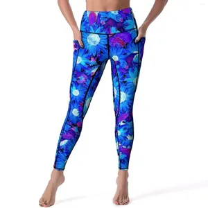 Pantalons de yoga de tournesol bleu et violet de legging Blue et violet