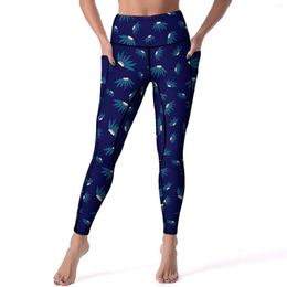 Leggings de mujer Blue Daisy Floral Sexy Flores estampado Pantalones de yoga de alta cintura