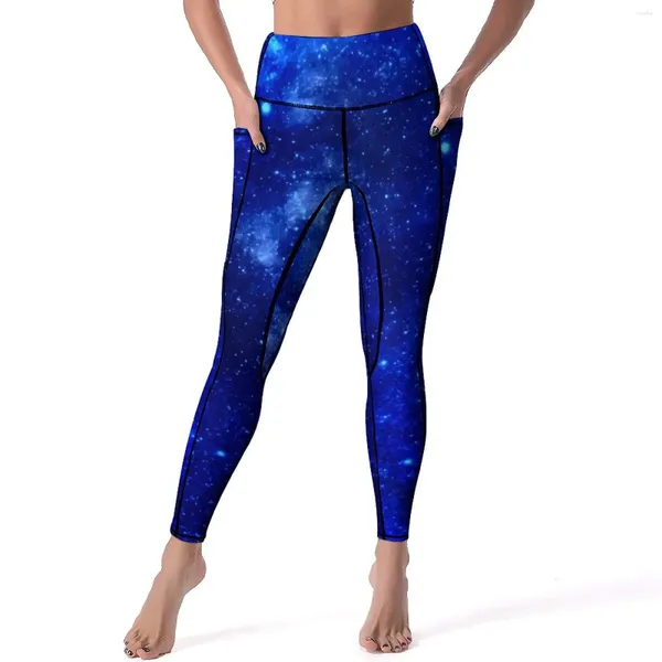 Leggings de mujer Blue Galaxy Sky Sexy Astronomy Impresión Carriendo pantalones de yoga Empuje las medias de secado rápido Palabos Retro Patrón Retro Leggins