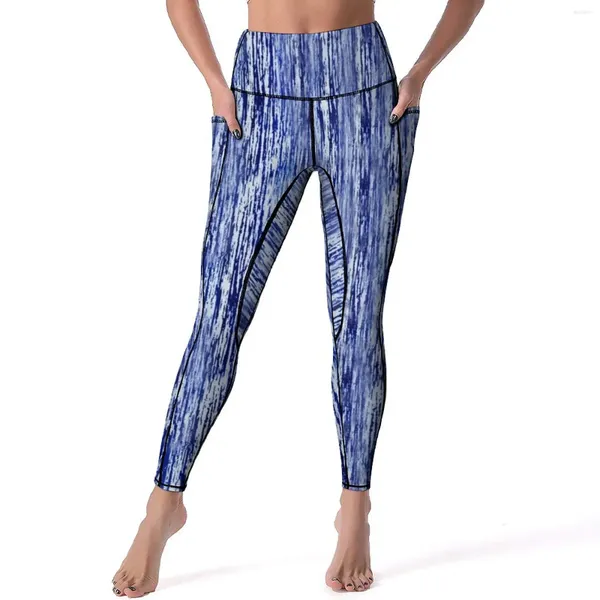 Leggings de mujer Azul Tie Dye Sexy Hippy Print Entrenamiento Pantalones de yoga Medias deportivas elásticas de cintura alta con bolsillos Leggins gráficos Kawaii