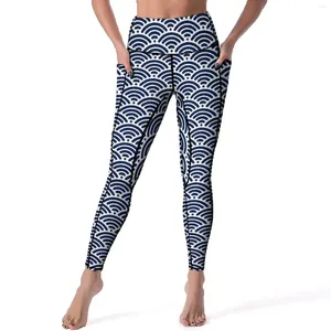 Dameslegging Blue Wave Yoga broek Sexy Cool Coastal Custom Push Up Workout Leggins Dames Grappig Sneldrogend Sportlegging