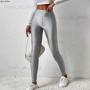 BornToGirl Y2K Broek Dames Gym Sexy Metallic Glans Potloodlegging Mode Street chic Hoge taille Glanzend Zwart Zilver Legging T231202