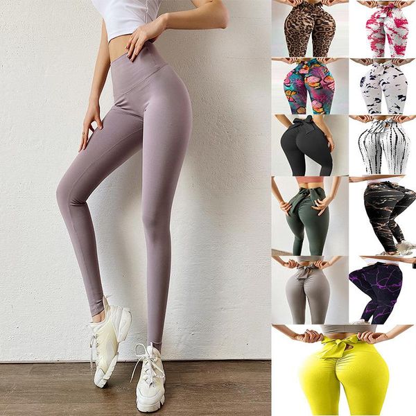 Leggings pour femmes nœud entraînement Fitness Gym Yoga Push Up taille haute femmes pantalons gris course vêtements de sport