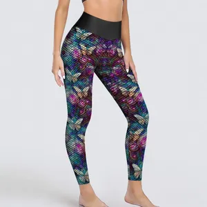 Leggings voor dames vlinder afdrukken yogabroek sexy blauw en paars design hoge taille fitness leggins dame grappige elastische sportpakketten