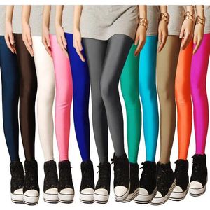 Damesleggings Snoepkleur Workout Vrouwen Glanzende broek Neon Leggins Hoge stretch Casual jeggings Fitnessbroek Yoga Dropship