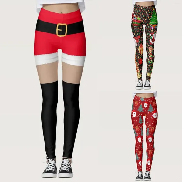 Leggings pour femmes Noël Femmes de Noël Santa Claus Impression haute taille jeggings stretch pant