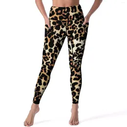 Dameslegging Klassieke luipaardprint Sexy Trendy Dierenhuid Gym Yogabroek Push-up elastische Sportlegging Zakken