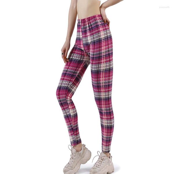 Leggings pour femmes imprimé à carreaux coloré Legging femmes doux Fitness mode Slim Sport pantalon taille haute à l'extérieur Leggins élasticité entraînement
