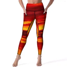 Leggings voor dames kleurrijke hemel print felrode zonsondergang gym yogabroek hoge taille schattige leggins rek aangepaste sport panty cadeau
