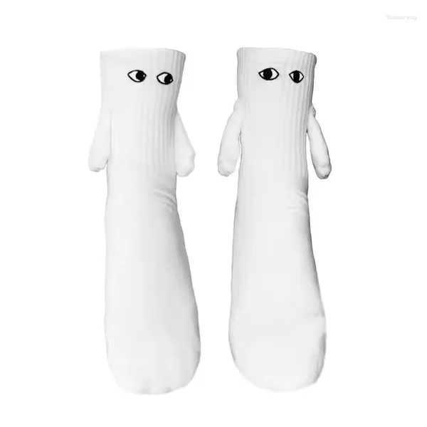 Leggings pour femmes Couples tenant les mains chaussettes blanc aspiration magnétique mignon personnalité tridimensionnelle poupée créative