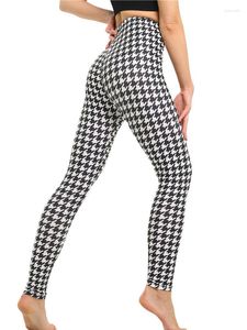 Leggings voor dames Cuhakci 2023 Cusual Houndstooth Printing Fitness Plaid Push Up Yoga Pants mode zachte rekbare vrouwen broek