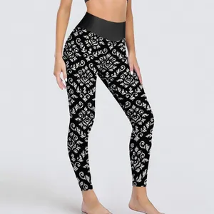 Leggings pour femmes damasques Pantalons de yoga à imprimé baroque Lady Black and White High Retro Sports Colks