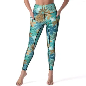 Leggings pour femmes Ditsy Floral Bleu et Marron Fitness Yoga Pantalon Push Up Casual Leggins Extensible Imprimé Collants De Sport Cadeau