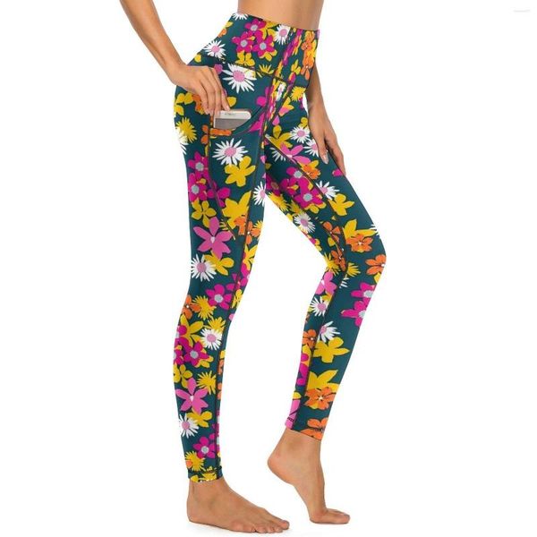 Leggings de mujer Ditsy Floral Sexy Flor colorida Cintura alta Pantalones de yoga Leggins elásticos estéticos Gráfico Fitness Gimnasio Medias deportivas