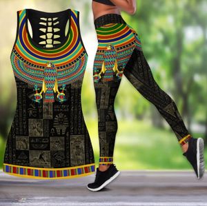 Leggings voor dames Egypte Eagle God Tattoos 3d All Over gedrukte vrouwen Hollow tanktop Leggings Set Sexy Elastic Female Skinny Leggings LKB-01 230412