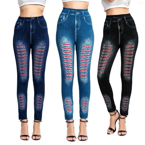 Leggings pour femmes Jeans élastiques Stripe Print Denim pour femmes Tenues taille haute Hip Yoga Pants