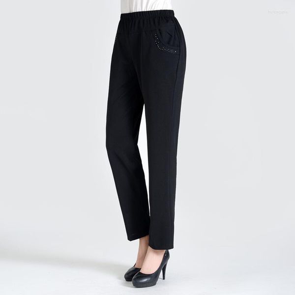 Leggings de mujer Pantalones rectos de cintura elástica Pantalones de mujer Pantalones largos elegantes de verano sueltos Casual Lápiz negro Ropa interior de mediana edad A079