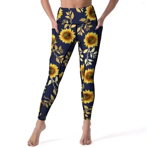 Leggings pour femmes Pantalon de yoga élégant imprimé floral Feuille de tournesol Sexy Push Up Legging de sport respirant Leggins de course à séchage rapide