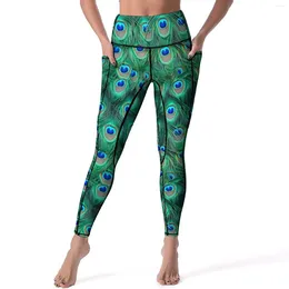 Leggings pour femmes Fantaisie Paon Plumes Yoga Pantalon Animal Print Design Taille Haute Entraînement Leggins Femme Mode Stretch Sports Collants