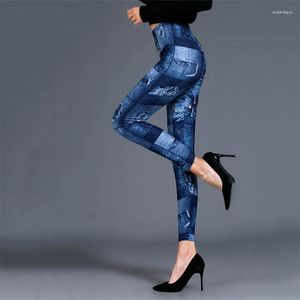 Dameslegging Mode Superzachte melkzijde Jeans Blue Print Fitness Sexy Silm Leggins Enkellange broek voor dames