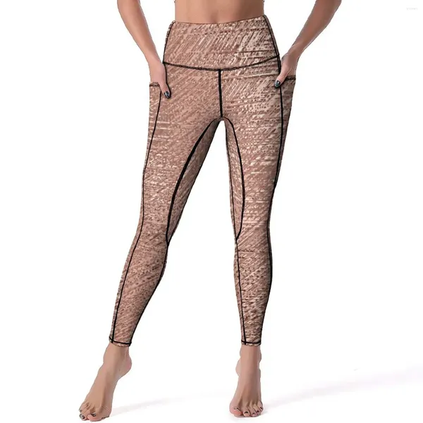 Leggings pour femmes Faux métallique Rose or texturé imprimé pantalons de yoga taille haute mignon Leggins élastique personnalisé