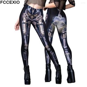 Leggings Femmes FCCEXIO Rétro Robot Imprimer Femmes Sexy Punk Legging Taille Haute Pantalon Élastique Fitness Entraînement Collants Pantalons