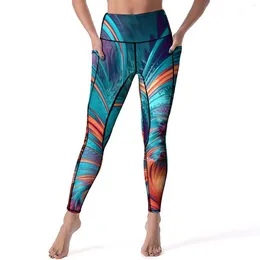 Leggings femininas penas redemoinhos calças de yoga sexy impressão abstrata impresso cintura alta fitness leggins feminino bonito elástico esporte legging