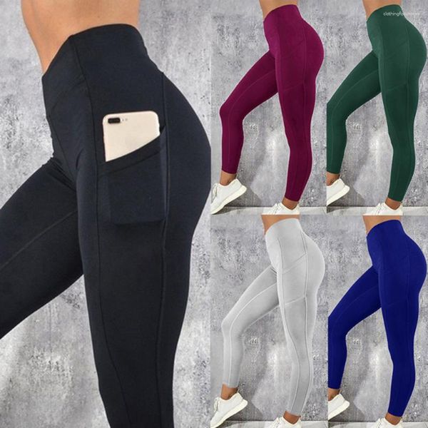 Leggings pour femmes Fitness 2023 Sports Yoga Pantalons de course Poches latérales pour téléphone Vêtements pour femmes Sexy Girl Femmes