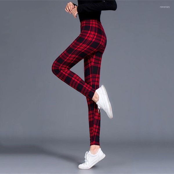 Leggings pour femmes Fitness pantalons de sport Slim taille haute Gym filles élastique à carreaux imprimé Leggin course Jogging