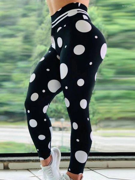 Leggings pour femmes Fitness White Dot Print Push Up Sport Leggins Gym Wear Slim Femmes Dames Taille Haute Yoga Collants Pantalon d'entraînement Casual