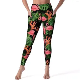 Leggings pour femmes Flamingo Print Sexy Plantes tropicales Push Up Pantalon de yoga Casual Stretch Leggins Design Fitness Running Collants de sport