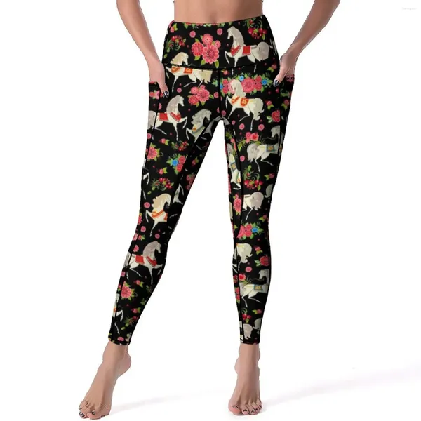 Leggings pour femmes, motif Floral, amoureux des animaux, chevaux, Cool, amusant, pantalon de Yoga, taille haute, Design élastique