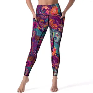 Leggings pour femmes Floral Paisley violet et orange pantalon de yoga de gymnastique taille haute drôle Leggins collants de sport imprimés extensibles XL XXL