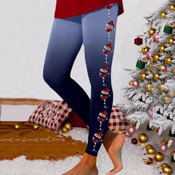 Leggings de mujer para entrenamiento con estampado navideño, pantalones con bloques de color, medias elásticas suaves para mujer y