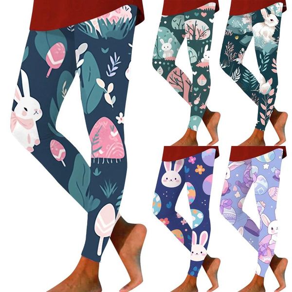 Leggings de mujer para entrenamiento de Pascua, pantalones con bloques de color estampado, medias elásticas suaves para mujer y