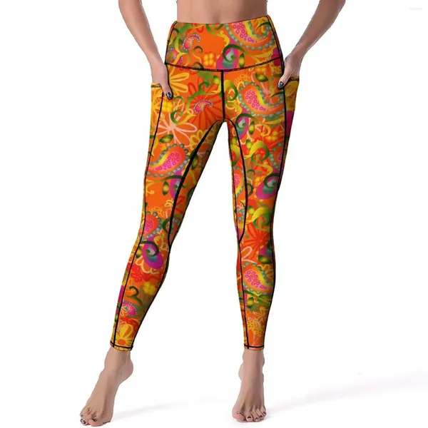 Leggings pour femmes Funky Paisley Sexy Fleurs colorées Fitness Pantalon de yoga Taille haute Legging de sport à séchage rapide Leggins esthétiques