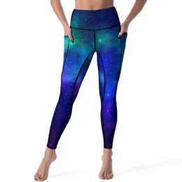 Dames Legging Galaxy Nebula Sexy blauw en paars Training Gym Yoga broek Push-up Rekbaar Sportlegging Zakken Retro Grafische leggings